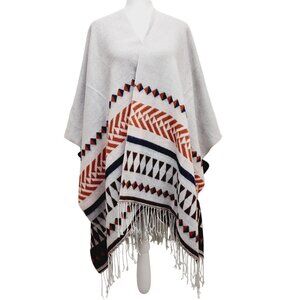 Loft Outlet Reversible Wrap Poncho With Fringe Geometric Print  one Size